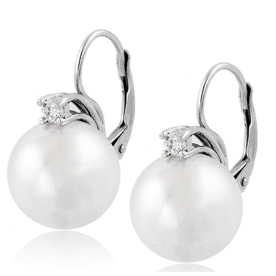 Diamant Ohrstecker Ohrringe Damen mit Süßwasser perlen Ø8mm und Diamanten - RbORP2