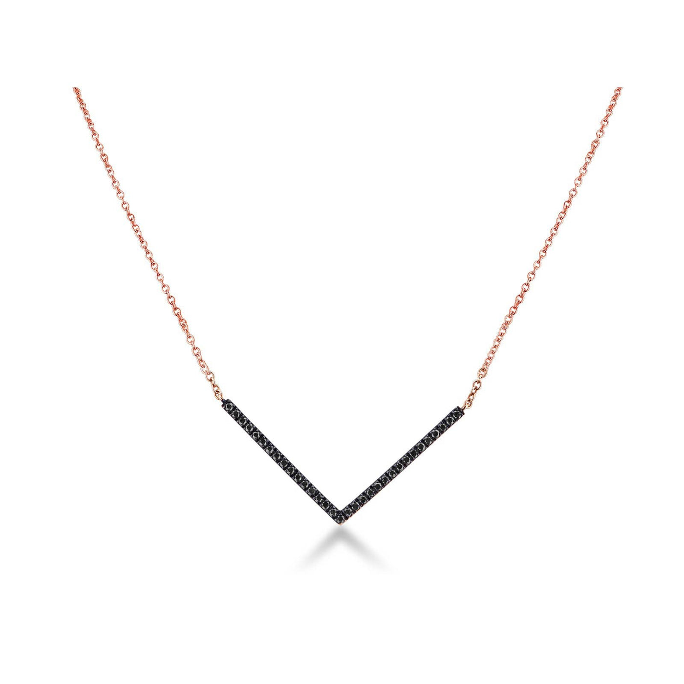 Tennis Halskette Gelbgold in V-Form mit Schwarzen Diamanten - PF01