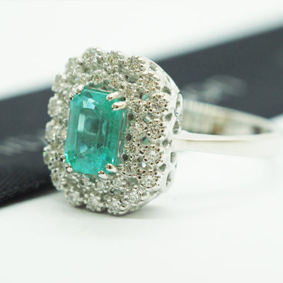Solitär Ring Smaragd und Diamanten - RX695