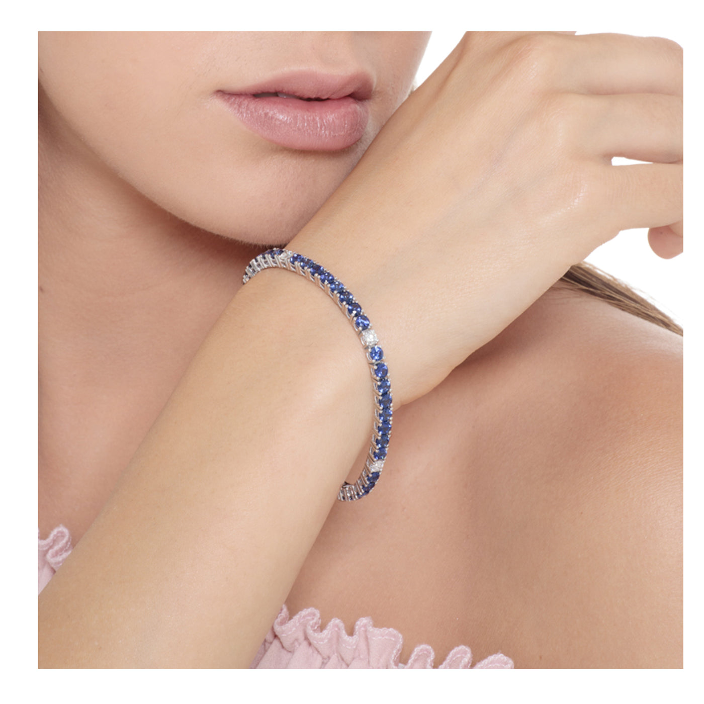 Tennis Armband Blau Saphir mit Diamanten - 9.50kt